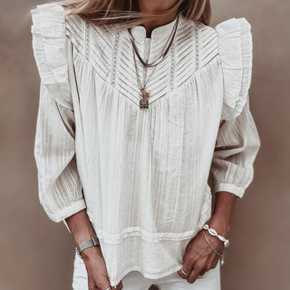 Loryn smocked white linen blouse