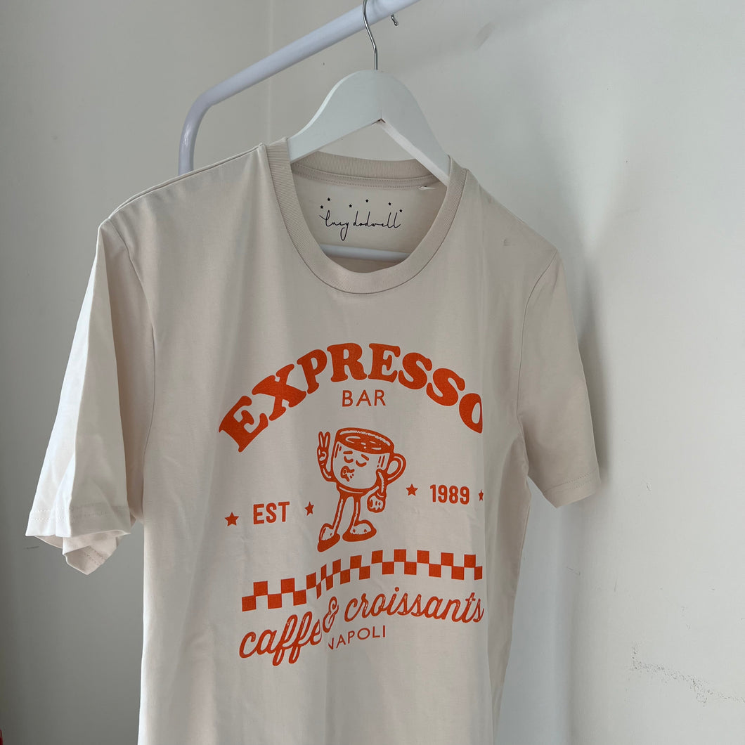 Vintage White Rusty orange Expresso tee