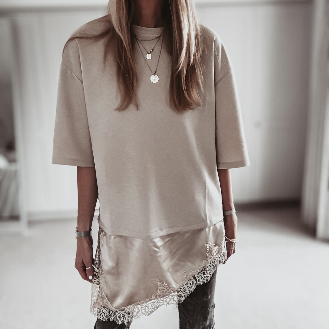 BEIGE Lara Lace asymmetric tee *NEW*