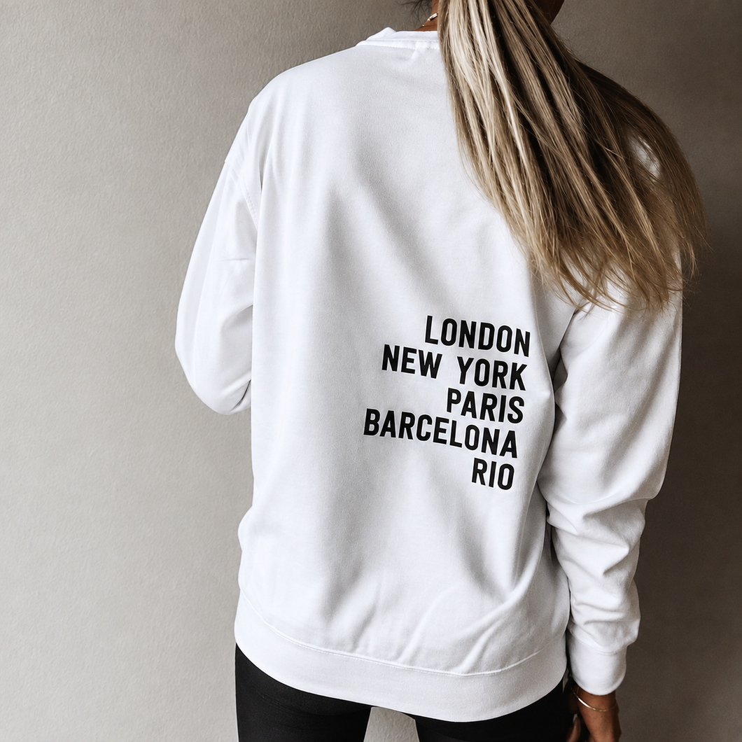 White CITIES sweatshirt  *boyfriend fit*