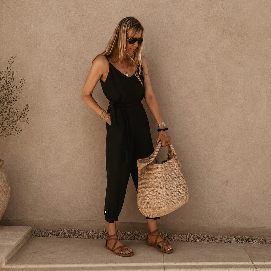Luisa BLACK linen jumpsuit
