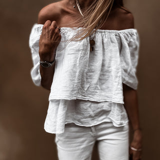 White tiered ruffle linen top *NEW*