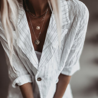 Pinstripe WHITE linen blouse blazer *NEW*