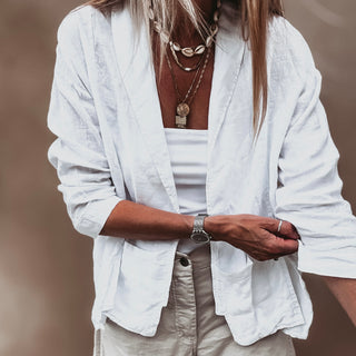 WHITE relaxed linen blazer with pockets  *NEW*