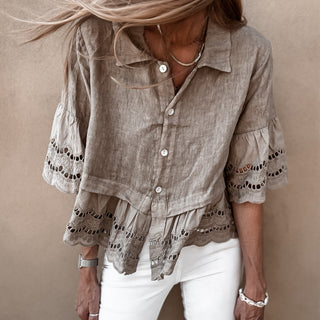 Lola TAUPE linen shirt with cotton lace *NEW*