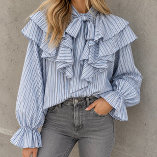 Frieda PALE BLUE bows & frills blouse *NEW*