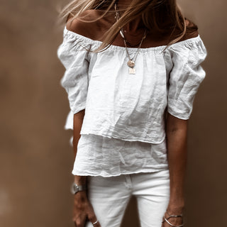 White tiered ruffle linen top *NEW*