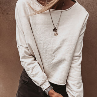 Maeve slightly cropped vintage white sweatshirt *relaxed style*