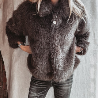 Faux fur LIGHT BROWN GREY jacket *NEW*
