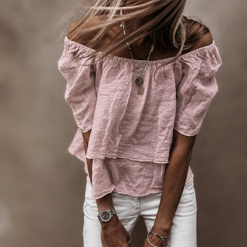 Dusty pink tiered ruffle linen top *NEW*