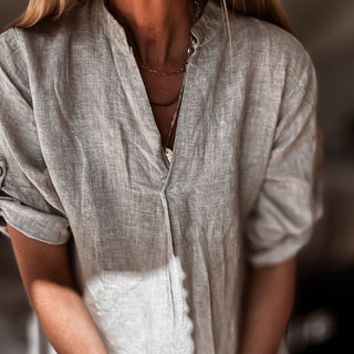Lila Beige v neck linen top *NEW*