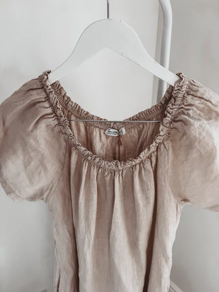 Lottie linen off shoulder beige dress