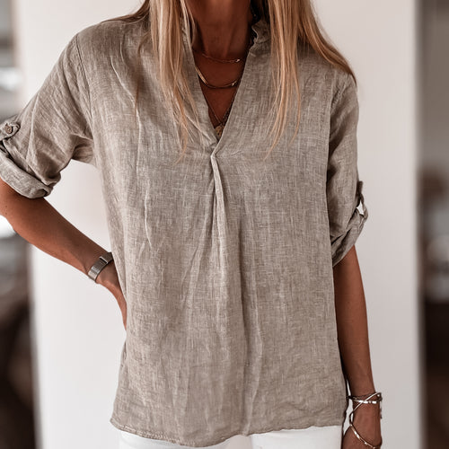 Lila Beige v neck linen top *NEW*