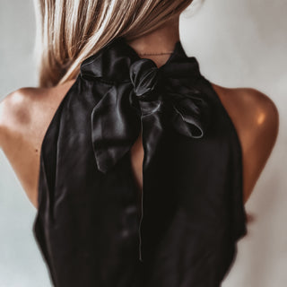 Black Satin halterneck with bow on back *NEW*