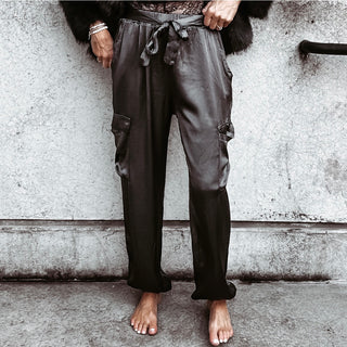 GUNMETAL GREY Satin Cargo joggers *NEW*