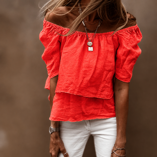 Coral tiered ruffle linen top *NEW*