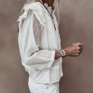 Loryn smocked white linen blouse