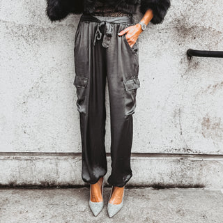 GUNMETAL GREY Satin Cargo joggers *NEW*