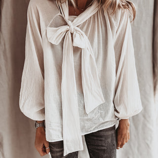 Claudia VINTAGE WHITE floaty bow blouse *NEW*