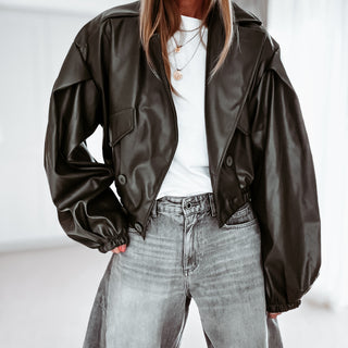 Khaki Cara faux leather high collar jacket *NEW*