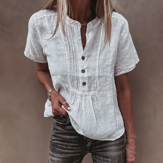 White Scarlet smocked white linen blouse