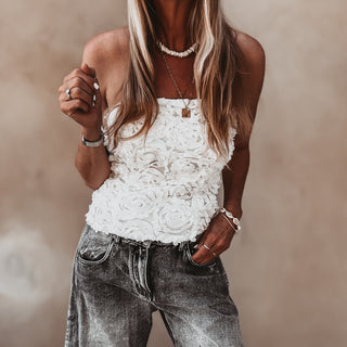 White Fi flowers bandeau top *NEW*