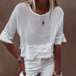Mila WHITE crochet tee with cotton lace trim *NEW*