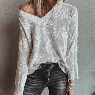 WHITE lace flower blouse