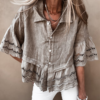 Lola TAUPE linen shirt with cotton lace *NEW*
