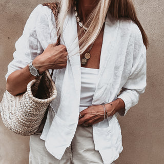 WHITE relaxed linen blazer with pockets  *NEW*