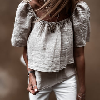 Sand tiered ruffle linen top *NEW*