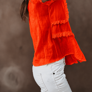 Burnt orange ruffle blouse  *NEW*