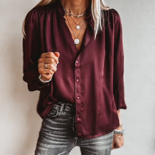 Burgundy Rose ruffle collar Satin Blouse *NEW*