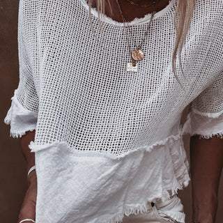 Mila WHITE crochet tee with cotton lace trim *NEW*