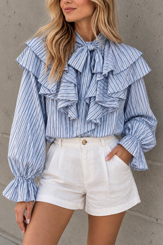 Frieda PALE BLUE bows & frills blouse *NEW*