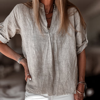 Lila Beige v neck linen top *NEW*