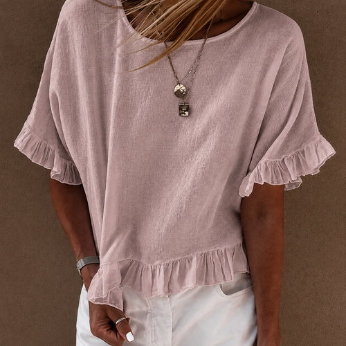 Dusty pink ruffle edges linen top *NEW*