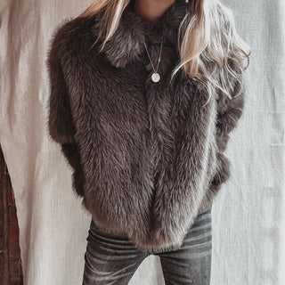 Faux fur LIGHT BROWN GREY jacket *NEW*