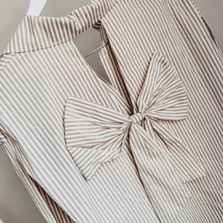 Bonnie Beige stripe blouse with bow on back *NEW*