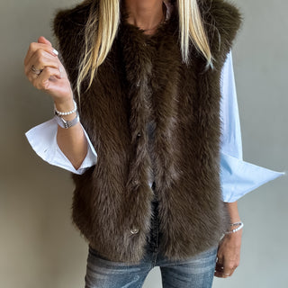 Faux fur DARK KHAKI/BROWN gilet *NEW*