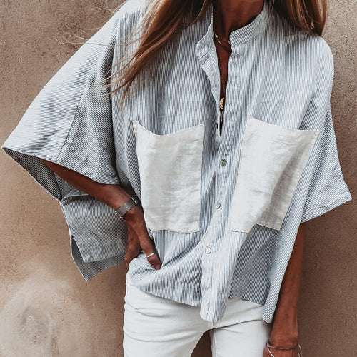 Tana linen blue & white blouse *NEW*