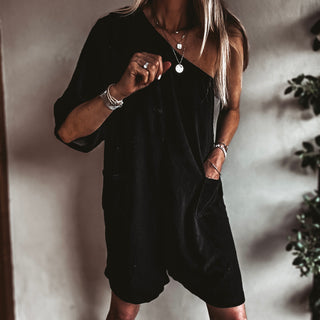 Black off shoulder beach playsuit