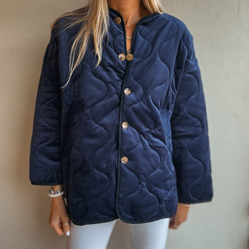 Navy Claudia velvet quilted jacket