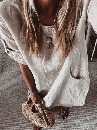 Lillie linen relaxed beige linen dress *NEW*