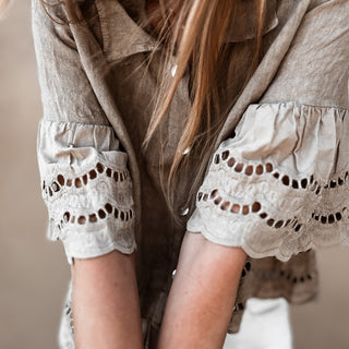 Lola TAUPE linen shirt with cotton lace *NEW*