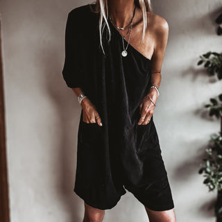 Black off shoulder beach playsuit