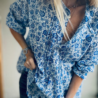 Jaipur blue flowers blouse *NEW*