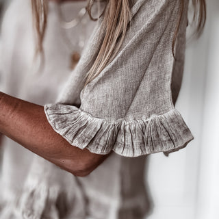 Sand ruffle edges linen top *NEW*