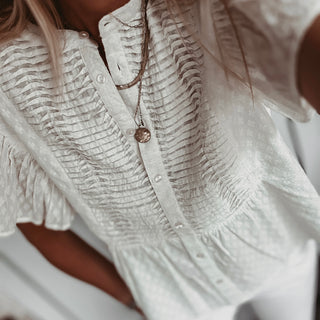 Lu smocked white linen blouse