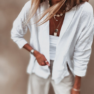 WHITE relaxed linen blazer with pockets  *NEW*